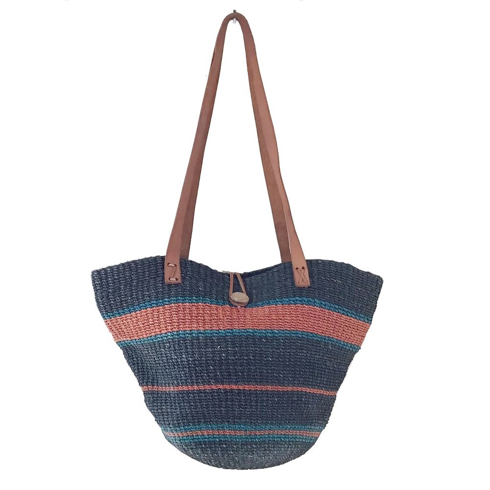 Vintage Ibiza Multicolor Rope Beach Capazo Leather Straps and Wooden Button